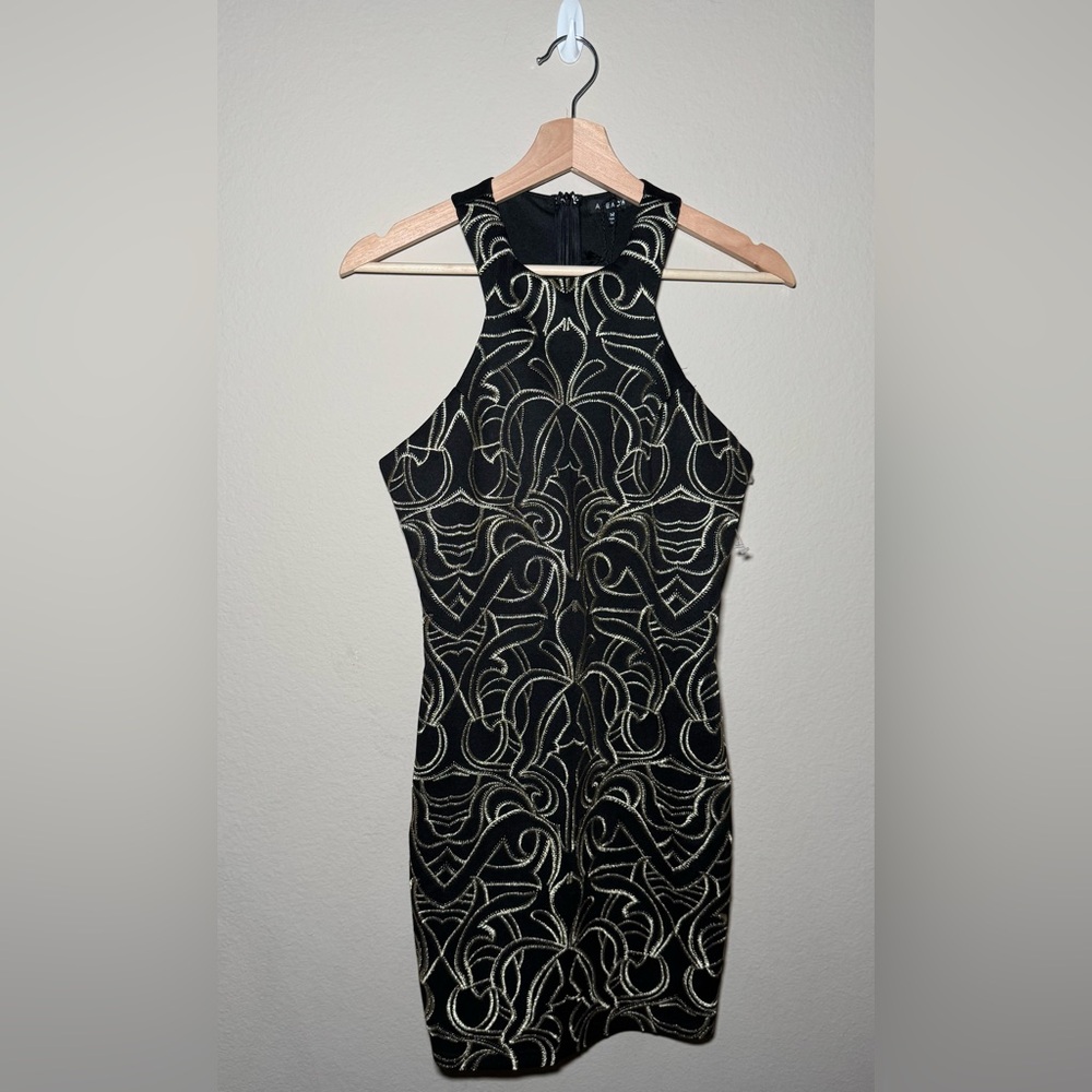 Women’s A. Peach Medium Embroidered Gold & Black Cocktail Dress